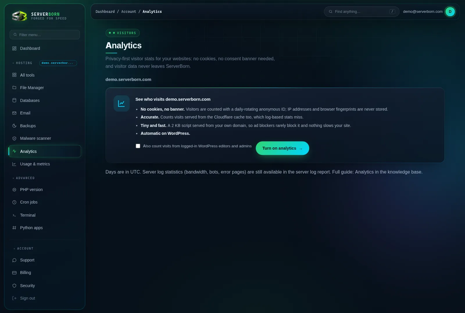 The Analytics page before it is switched on for a website