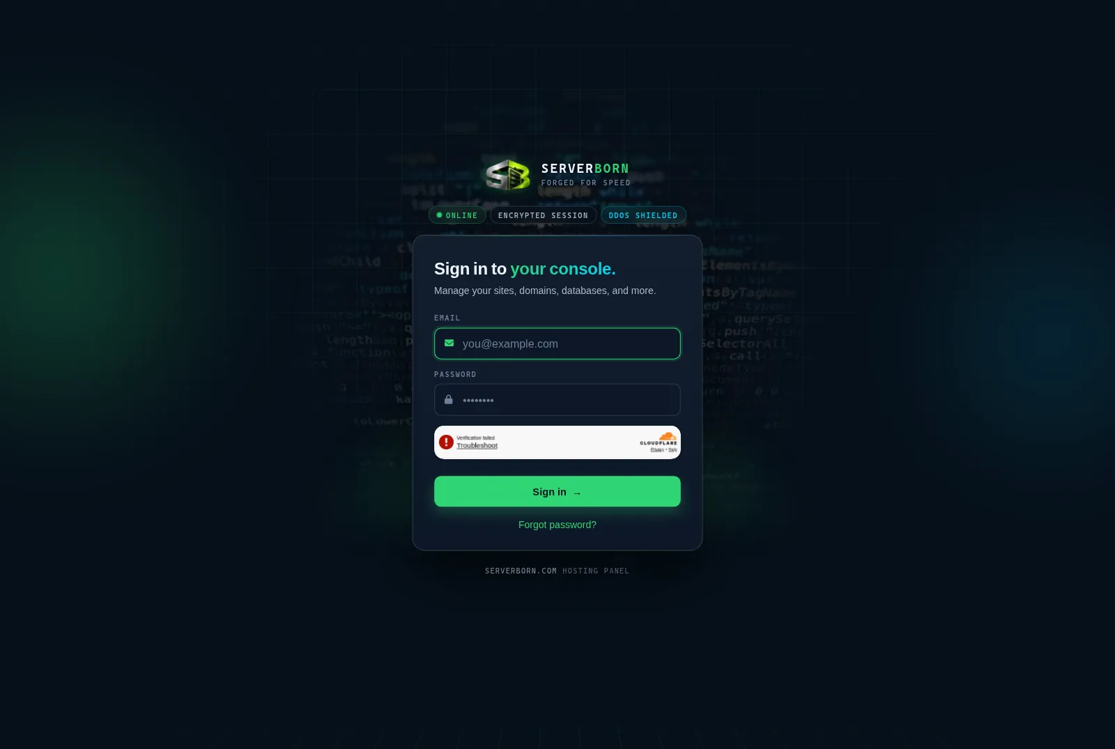 The panel sign-in page