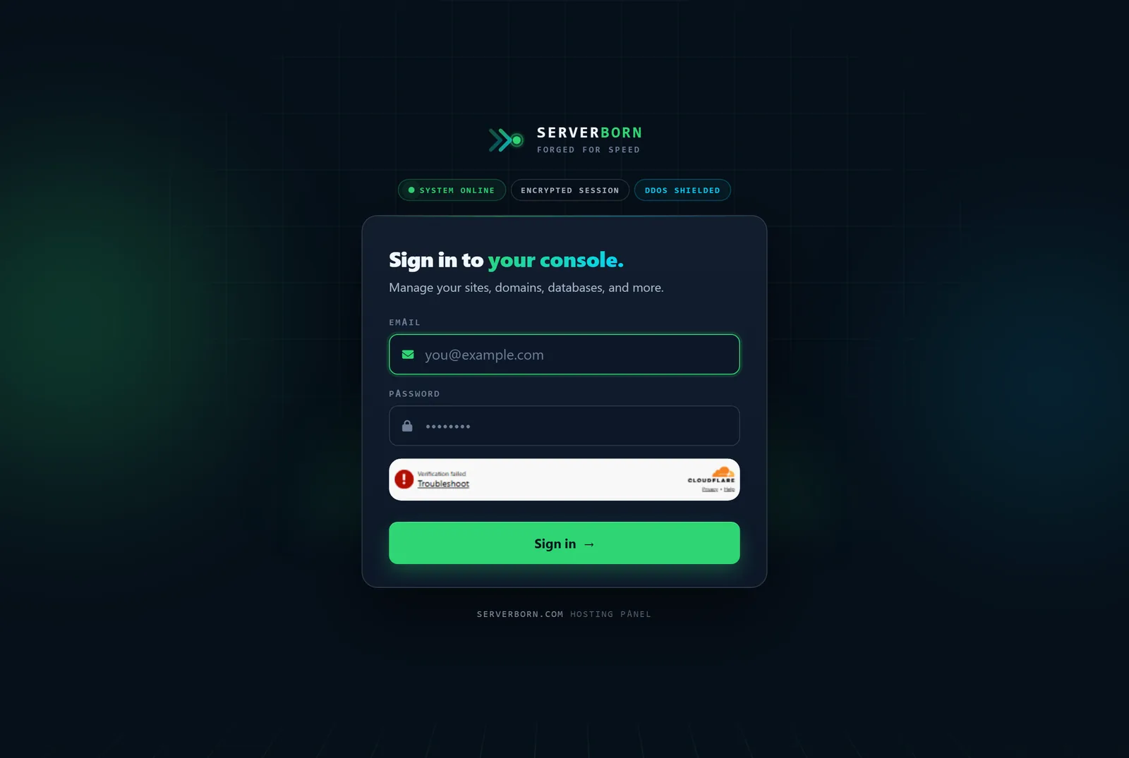 The panel sign-in page