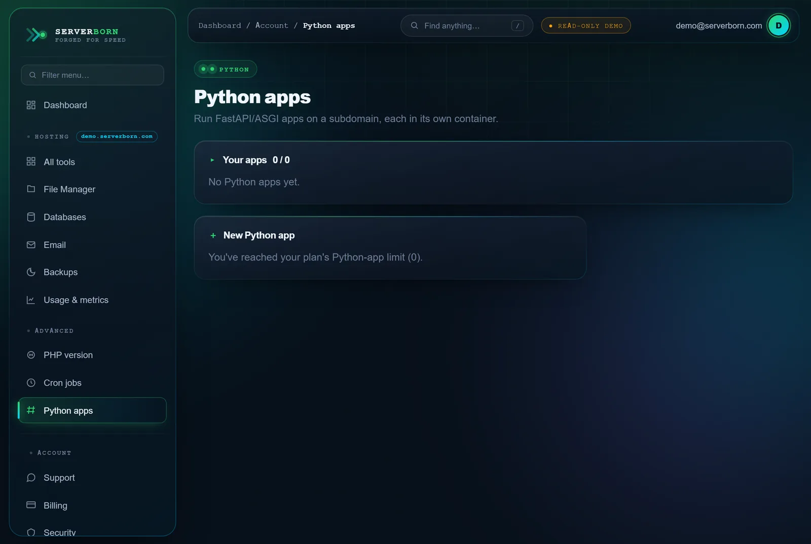 Python apps — each runs in its own container on its own subdomain